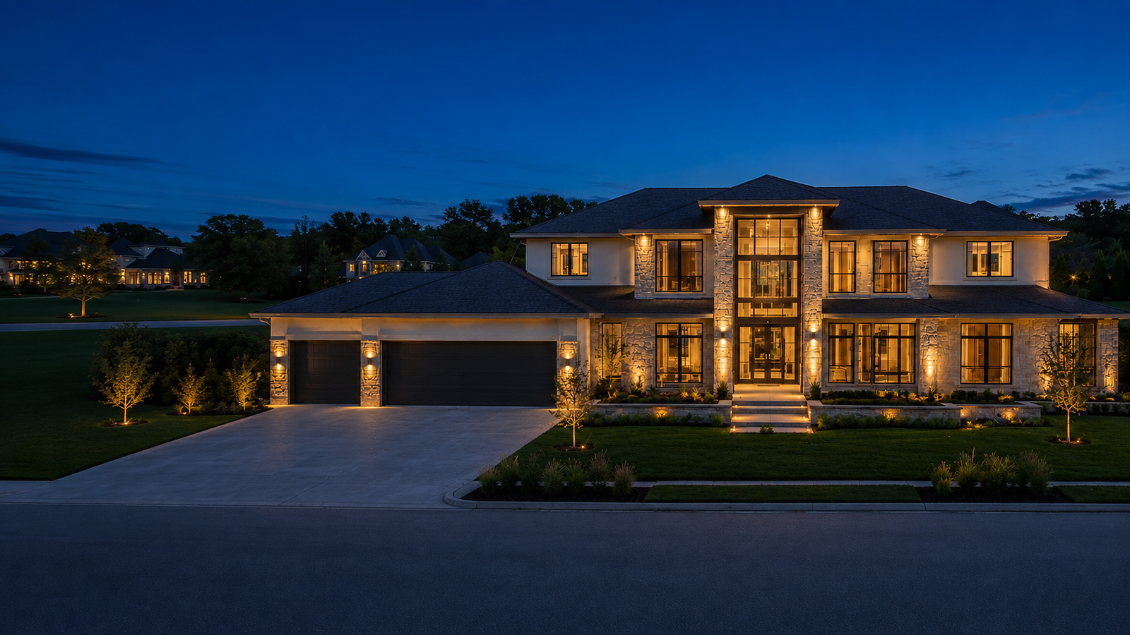 Drone view of a Kingdom Modern Homes luxury residence in Kansas City